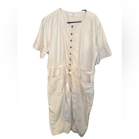Madewell Size 14 Top-Stitched Coverall Utility Straight Leg Jumpsuit Blush Pink - Picture 2 of 8